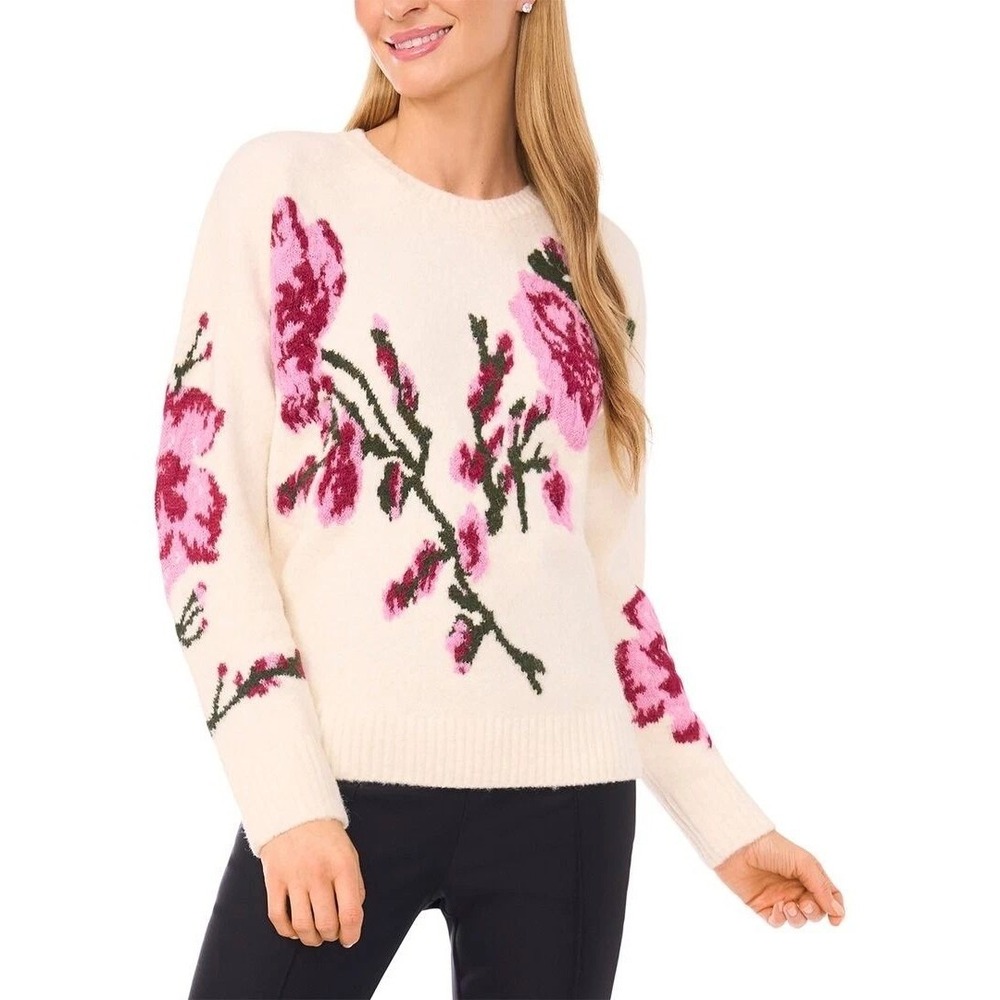 NWT Ted Baker London Floral Jacquard Cozy Wool Alpaca Sweater‎ Ivory Size L $175